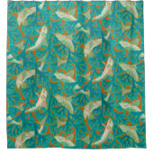 VISSEN EN ALGEN BLAUW GEEL Art Nouveau patroon Douchegordijn (Voorkant)
