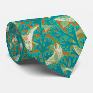VISSEN EN ALGEN BLAUW GEEL Art Nouveau patroon Stropdas