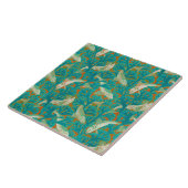 VISSEN EN ALGEN BLAUW GEEL Art Nouveau patroon Tegeltje (Zijkant)