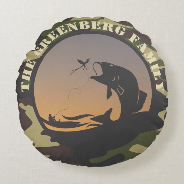 Vissen en Camo Rond Kussen (Voorkant)