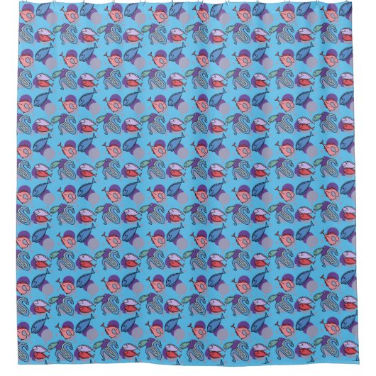 Vissen en Eel Pattern blauw Douchegordijn (Voorkant)