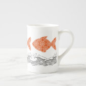 Vissen en golven porselein kop (Rechts)