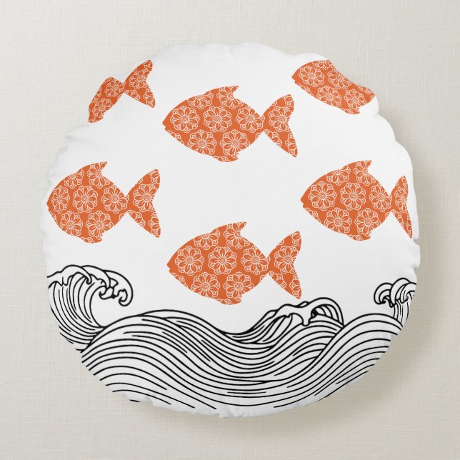 Vissen en golven rond kussen (Voorkant)