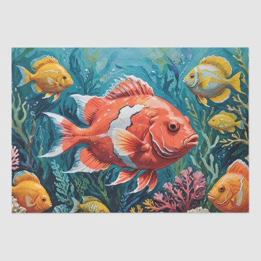 Vissen en Koraal Acrylschildering Tissuepapier (Voorkant)