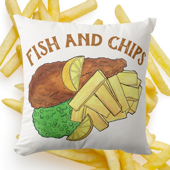 Vissen en paprika's British Pub Restaurant Food Kussen (Fish and Chips Pillow)