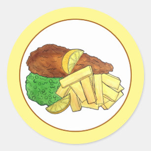 Vissen en paprika's British Pub Restaurant Food Ronde Sticker