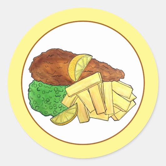 Vissen en paprika's British Pub Restaurant Food Ronde Sticker (Voorkant)