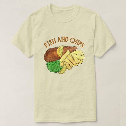 Vissen en paprika's British Pub Restaurant Food T-shirt (Design voorkant)