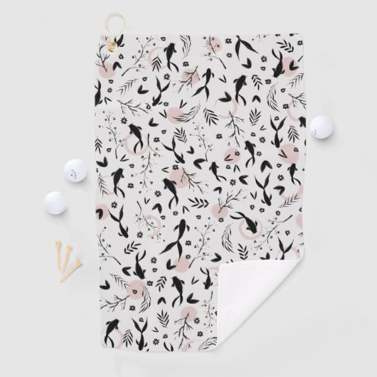 Vissen en vertakkingen Japans schilderen Golfhanddoek (Insitu)