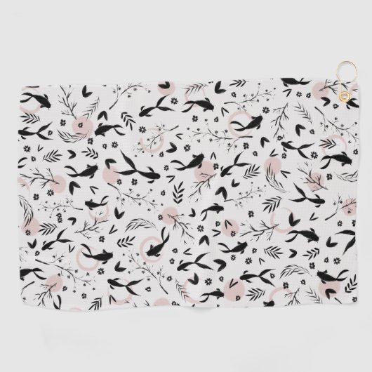 Vissen en vertakkingen Japans schilderen Golfhanddoek (Horizontaal)