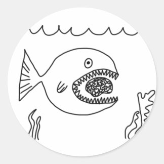 Vissen eten hersenen ronde sticker