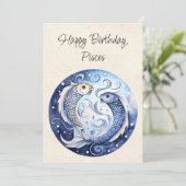 Vissen Fish Zodiac Waterverf Verjaardag Flat Kaart (Staand voorkant)