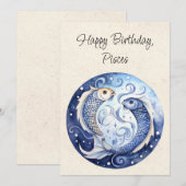 Vissen Fish Zodiac Waterverf Verjaardag Flat Kaart (Voorkant / Achterkant)