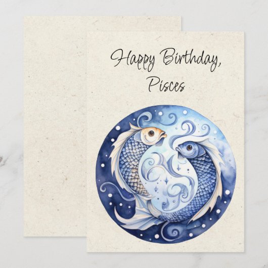 Vissen Fish Zodiac Waterverf Verjaardag Flat Kaart (Voorkant / Achterkant)