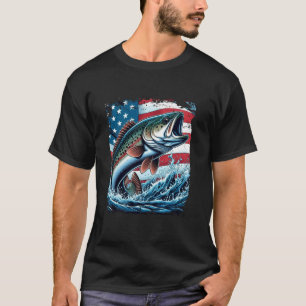 Vissen Forel Vangst Liefhebber Juli USA Vlag Oude T-shirt