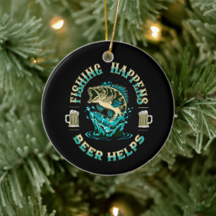 Vissen gebeurt. Bier helpt! Keramisch Ornament
