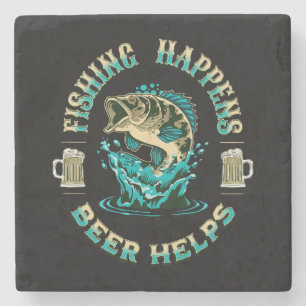 Vissen gebeurt. Bier helpt! Stenen Onderzetter