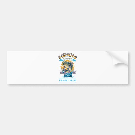 Vissen Gebeurt. Whisky Helpt! Bumpersticker (Voorkant)