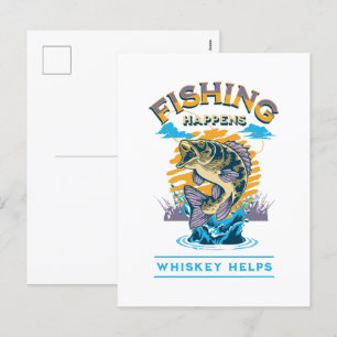 Vissen gebeurt. Whisky helpt! Feestdagenkaart