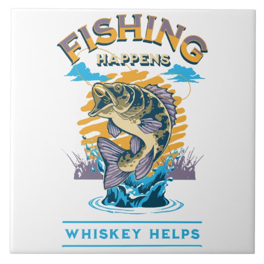 Vissen Gebeurt. Whisky Helpt! Tegeltje (Voorkant)