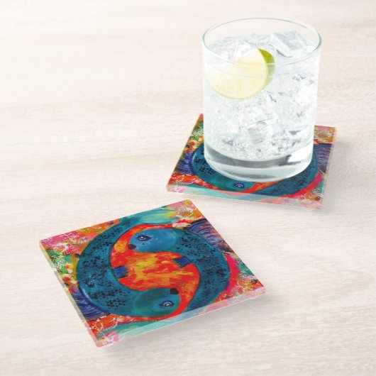 Vissen glas Drink Coasters Glazen Onderzetter (Schuin)