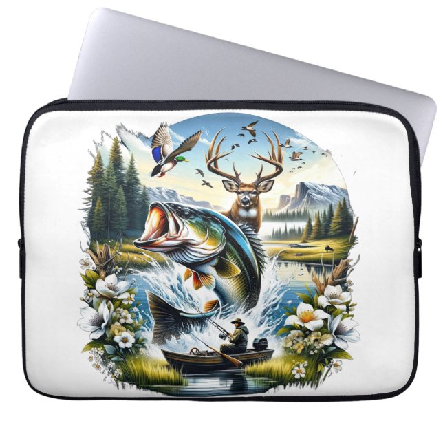 Vissen, Herten, Eenden jagen Laptop Sleeve (Voorkant)