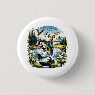 Vissen, herten jagen, eenden jagen ronde button 3,2 cm