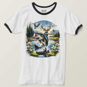 Vissen, herten jagen, eenden jagen t-shirt