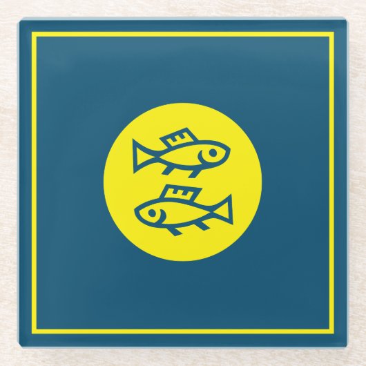 Vissen Horoscoop Geel Blauw Modern Minimalist Glazen Onderzetter (Voorkant)