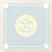 Vissen Horoscoop Geel Blauw Modern Minimalist Glazen Onderzetter (Achterkant)