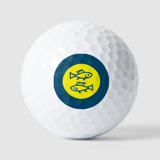 Vissen Horoscoop Geel Blauw Modern Minimalist Golfballen (Voorkant)