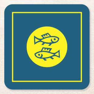 Vissen Horoscoop Geel Blauw Modern Minimalist Kartonnen Onderzetters