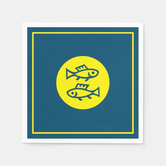 Vissen Horoscoop Geel Blauw Modern Minimalist Servet (Voorkant)