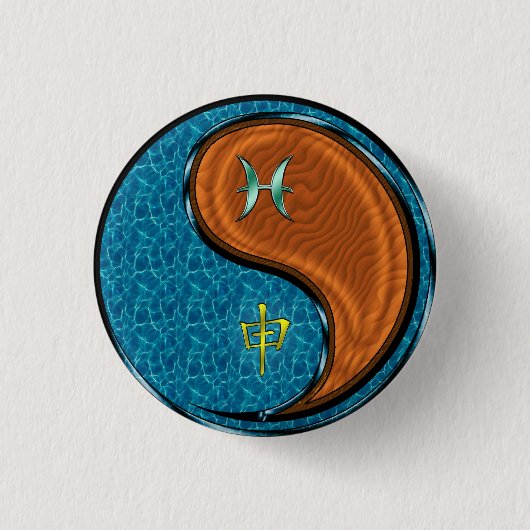 Vissen & Houten Aap Ronde Button 3,2 Cm (Voorkant)