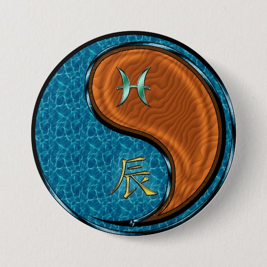 Vissen & Houten Draak Ronde Button 7,6 Cm (Voorkant)