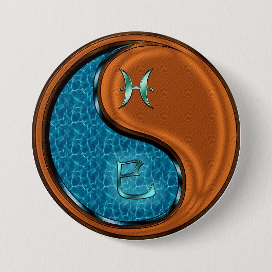 Vissen & Houten Slang Ronde Button 7,6 Cm (Voorkant)