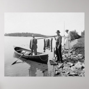 Vissen in de Adirondacks, 1903. Oude foto Poster