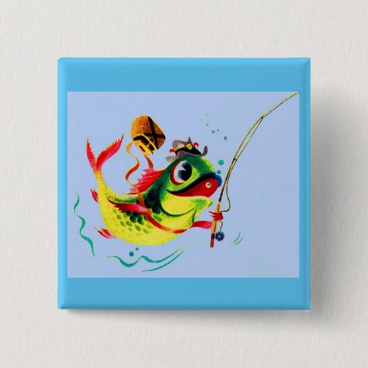 Vissen in de jaren veertig vierkante button 5,1 cm (Voorkant)
