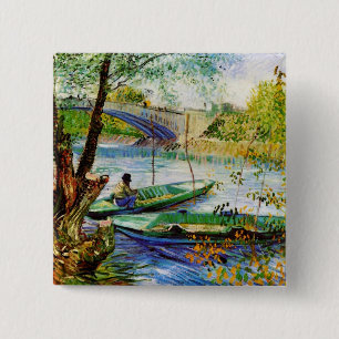 Vissen in de lente Vincent van Gogh Vierkante Button 5,1 Cm