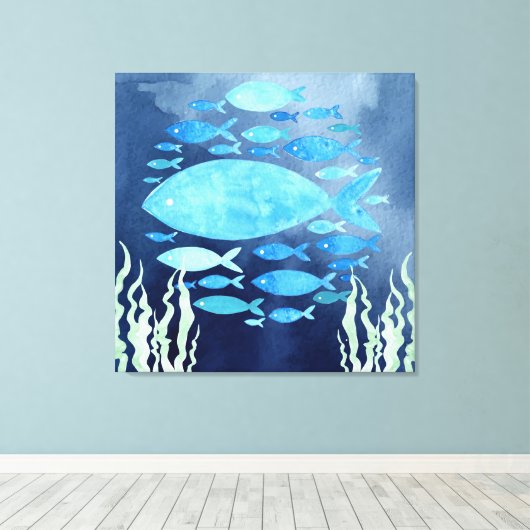 Vissen in het Zee uitgerekt canvas (Insitu (Houten vloer))