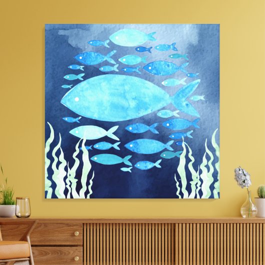 Vissen in het Zee uitgerekt canvas Afdruk (Insitu (Woonkamer))