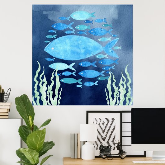 Vissen in het Zee uitgerekt canvas Poster (Thuiskantoor)