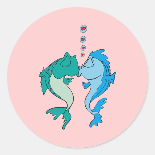 Vissen in liefde ronde sticker (Voorkant)