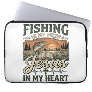 Vissen in mijn aderen Jezus in mijn hart Vintage Laptop Sleeve
