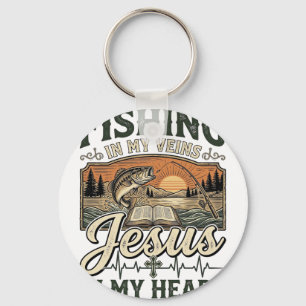 Vissen in mijn aderen Jezus in mijn hart Vintage Sleutelhanger