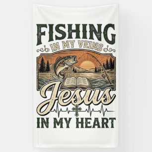 Vissen in mijn aderen Jezus in mijn hart Vintage Spandoek