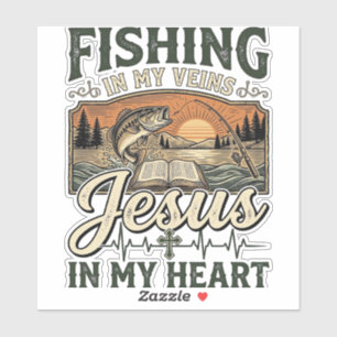 Vissen in mijn aderen Jezus in mijn hart Vintage Sticker