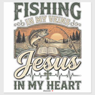 Vissen in mijn aderen Jezus in mijn hart Vintage Sticker