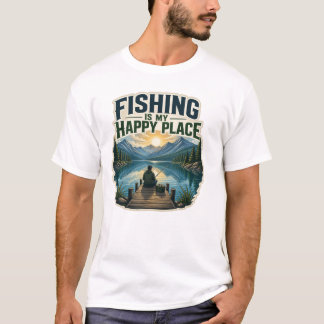 Vissen Is Mijn Gelukkige Plek Vintage Meer Angler T-shirt