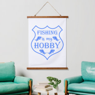 Vissen is mijn hobby Schild citaat op wapen  Hangend Wandkleed
